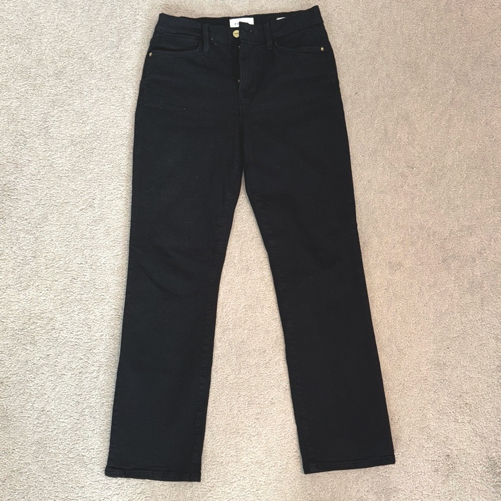 Frame black le high straight jeans size 27w x 26.5” inseam like new